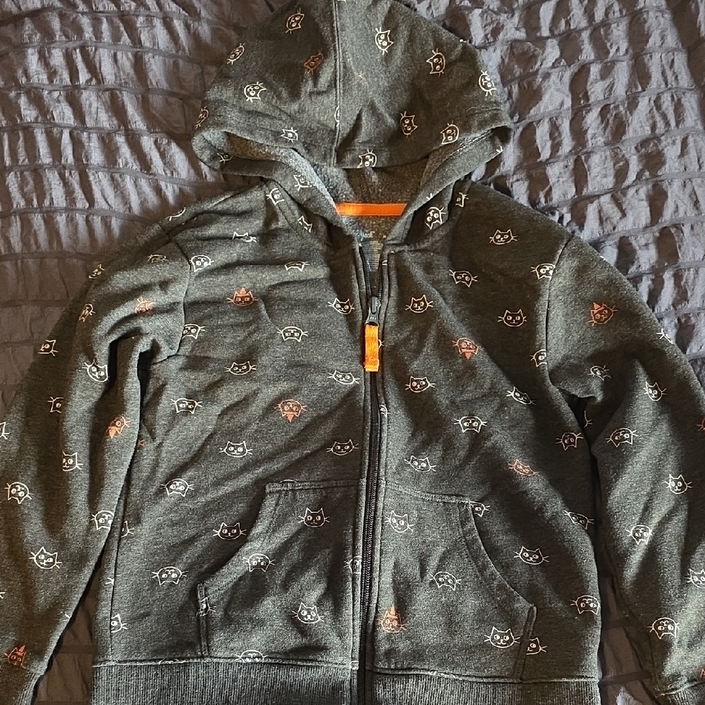 Cat & Jack Dark Green Hoodie with Cat Pattern